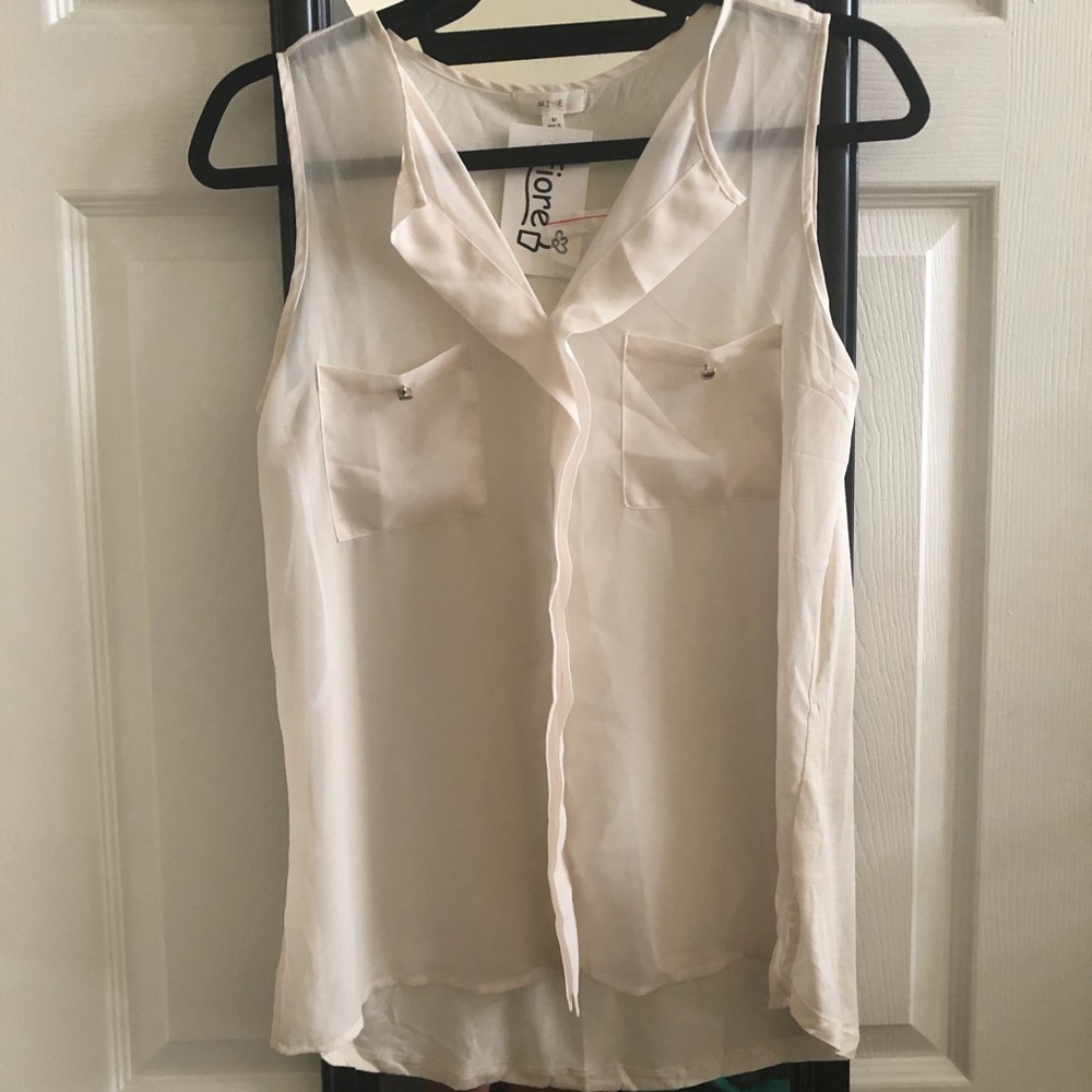 Mine Tank Top 2 pockets metallic silver buttons